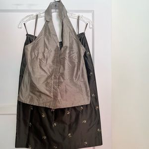 Silk pencil skirt with three tops
